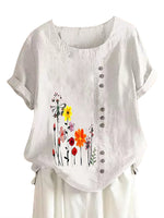 Flowers Print Button Tee