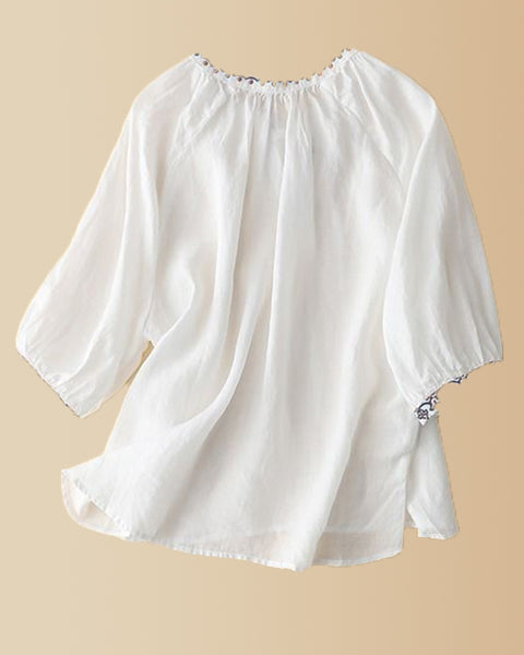 Embroidery V-Neck Tied Shirt