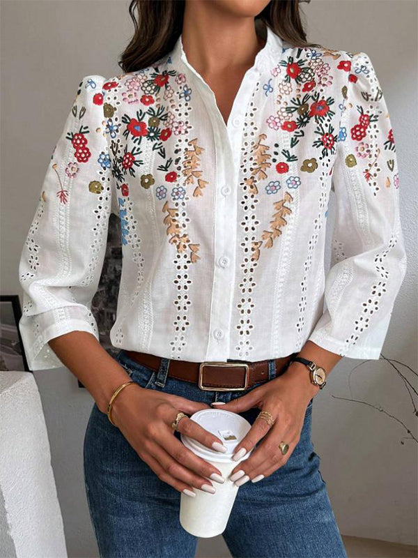 Embroidery Button-Front Shirt