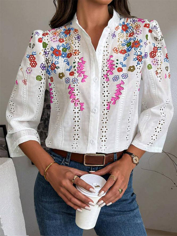 Embroidery Button-Front Shirt