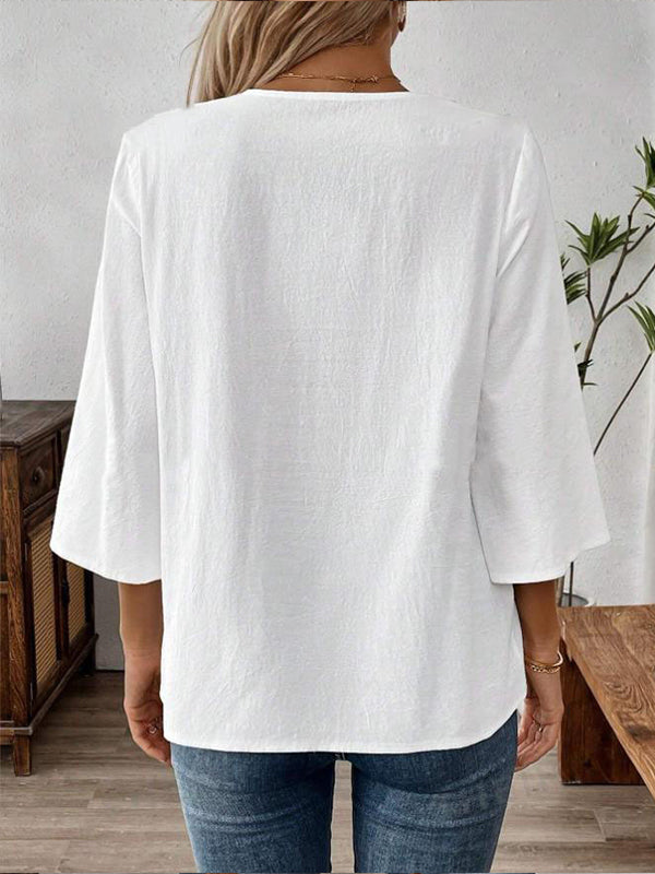 Lace-Combo V-Neck Top