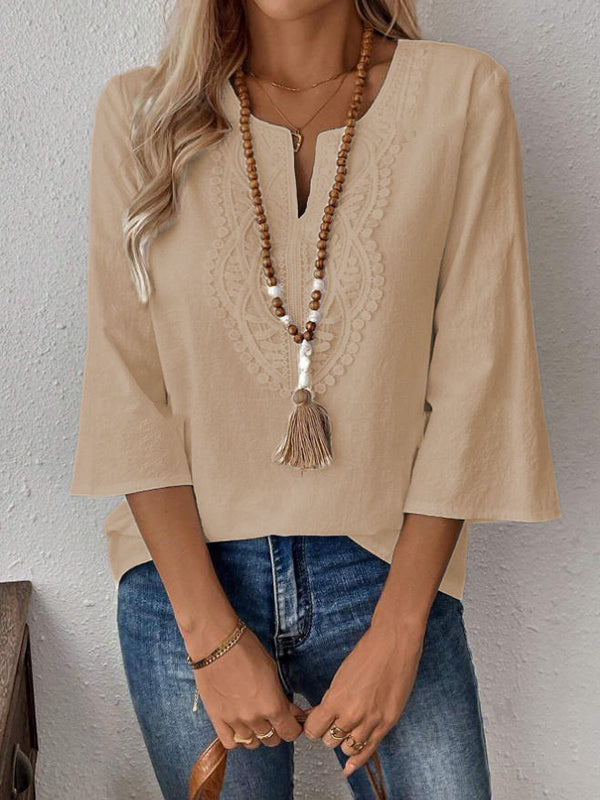 Lace-Combo V-Neck Top