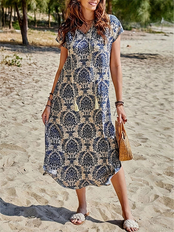 Printed V-Neck Dress