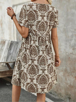 Printed V-Neck Button Dress