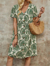 Printed V-Neck Button Dress