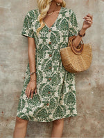 Printed V-Neck Button Dress