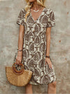 Printed V-Neck Button Dress