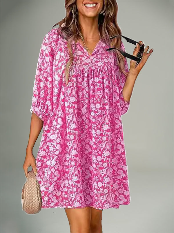 Printed V-Neck Dress