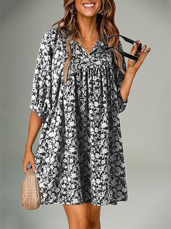 Printed V-Neck Dress