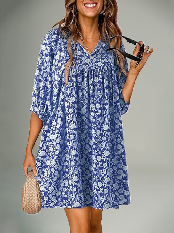 Printed V-Neck Dress