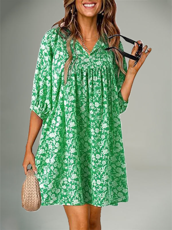 Printed V-Neck Dress