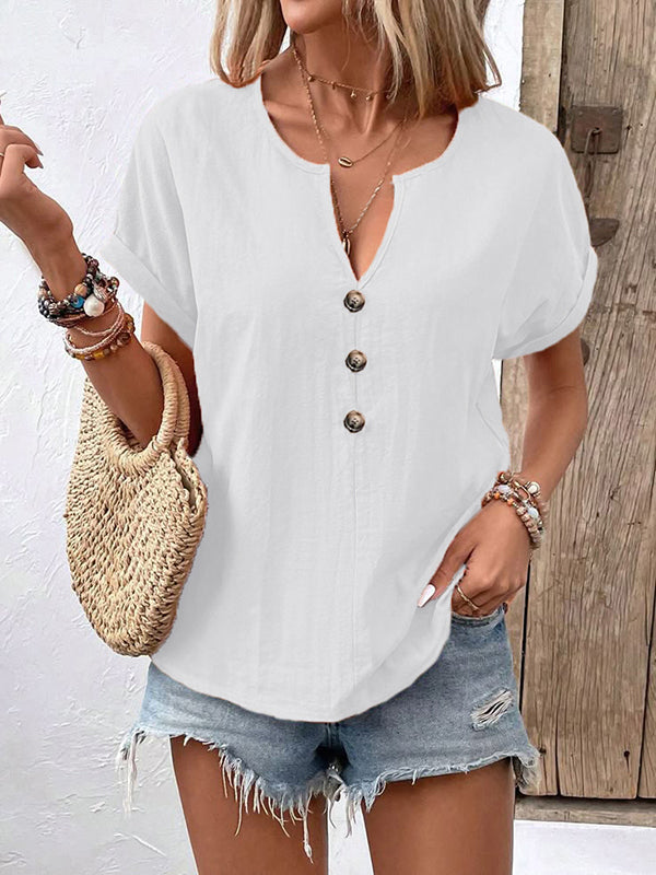 Prettybeautie V-Neck Button Shirt