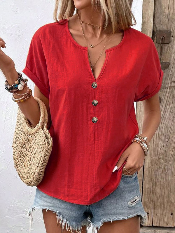 Prettybeautie V-Neck Button Shirt