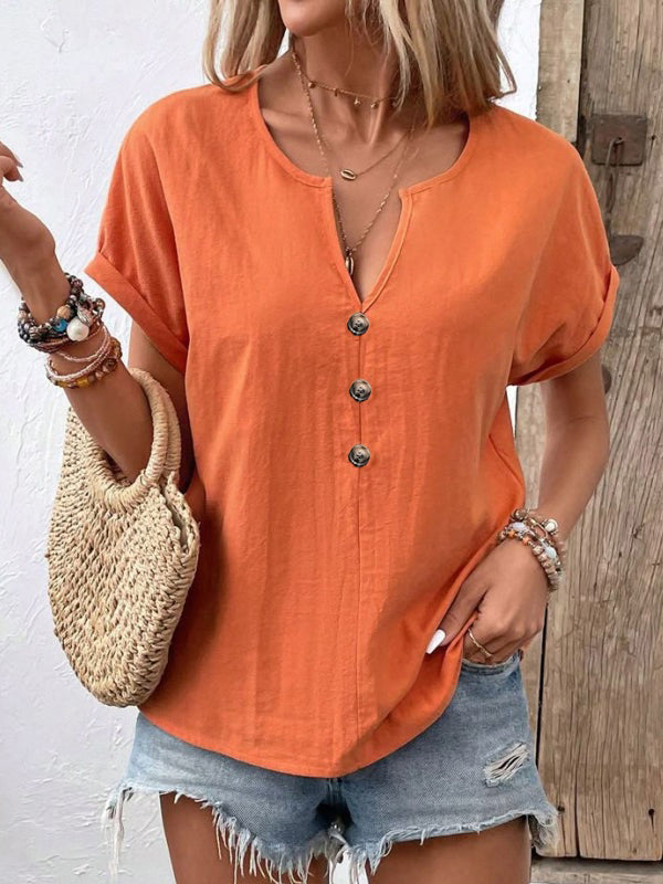 Prettybeautie V-Neck Button Shirt