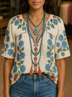 Printed V-Neck Top