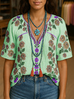 Printed V-Neck Top