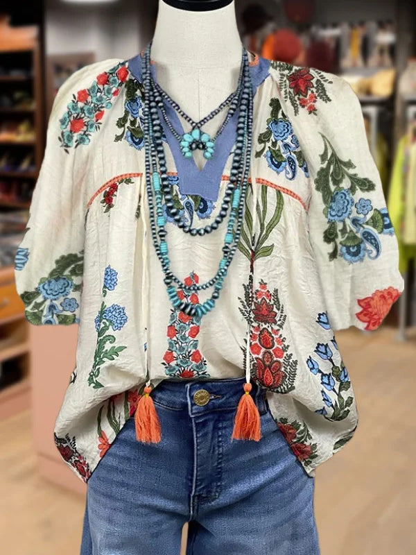 Printed V-Neck Blouse