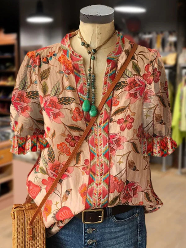 Printed V-Neck Blouse