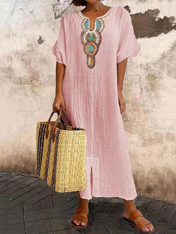 Embroidery Slit Dress