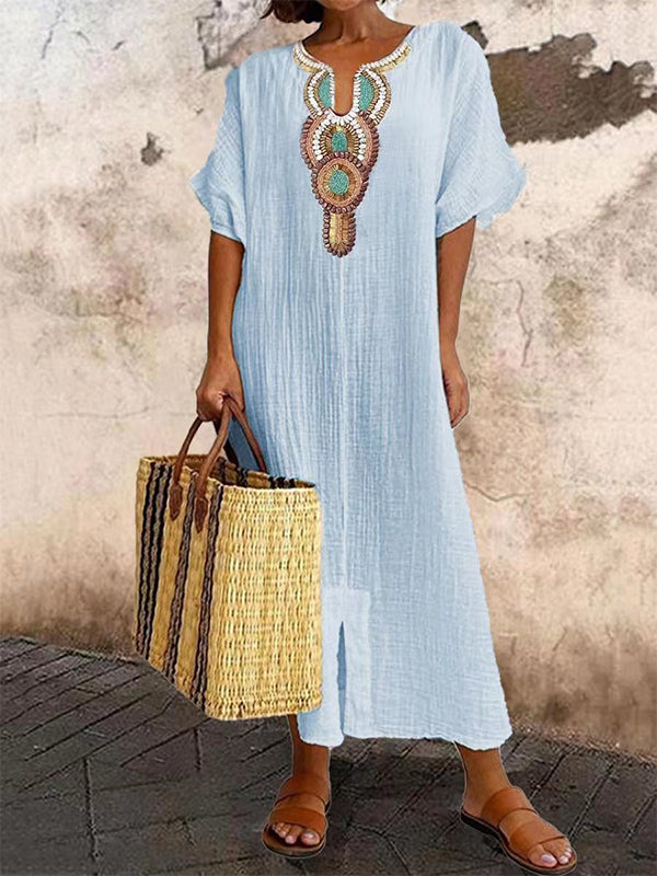 Embroidery Slit Dress