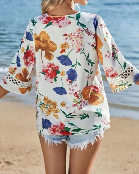 Lace-Combo Printed Blouse