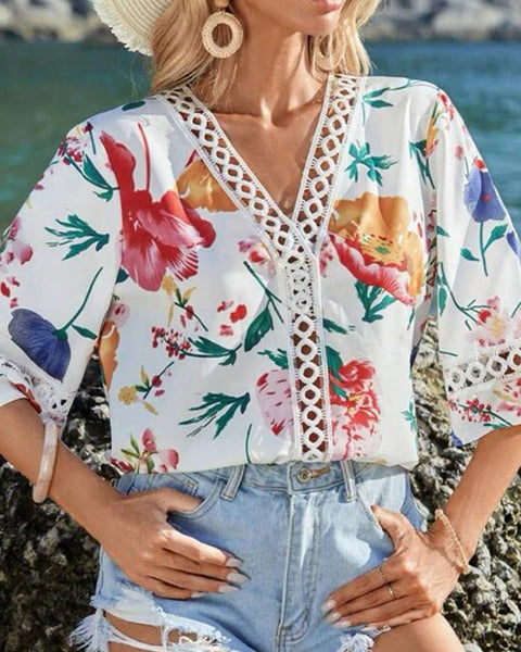 Lace-Combo Printed Blouse