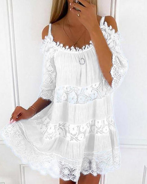 Lace-Combo Cold-Shoulder Dress