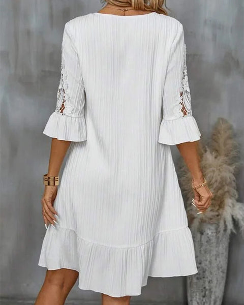 Lace-Combo Ruffle Dress