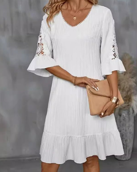 Lace-Combo Ruffle Dress