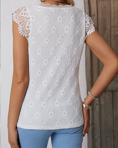Lace-Combo V-Neck Tee