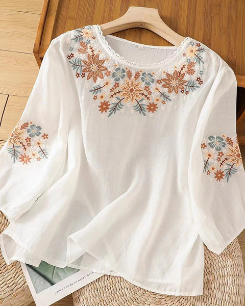 Embroidery Round-Neck Top