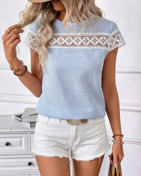 Lace-Combo Round-Neck Tee
