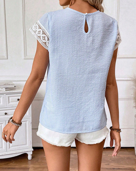 Lace-Combo Round-Neck Tee