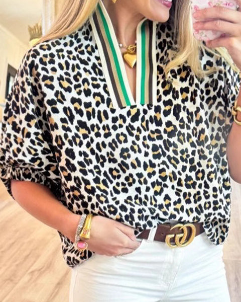 Leopard V-Neck Blouse