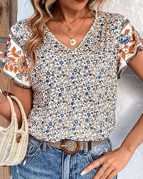 Printed V-Neck Tee
