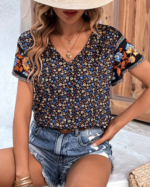 Printed V-Neck Tee