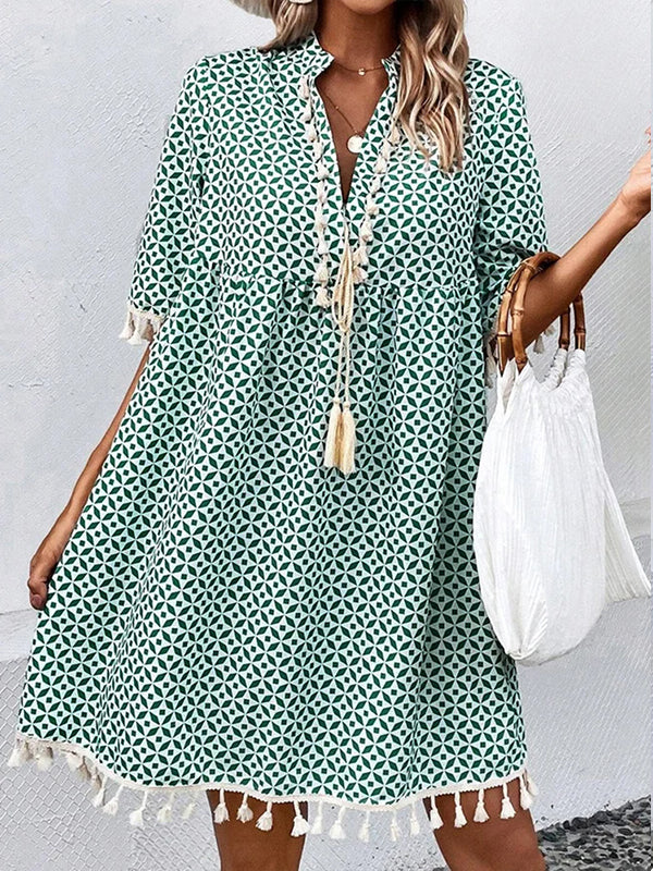 Fringe Combo Printed Dress