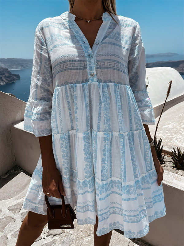 Printed V-Neck Dress
