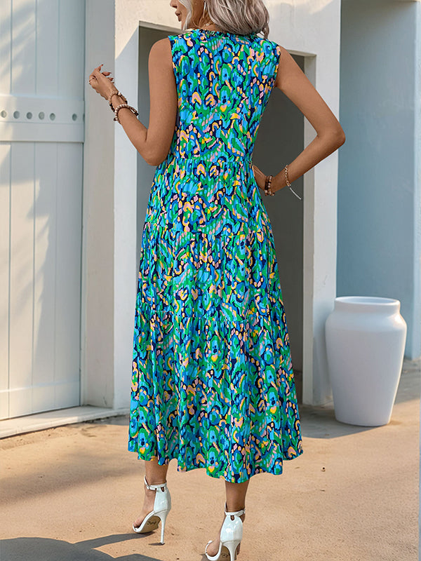 Printed V-Neck Sleeveless Dress