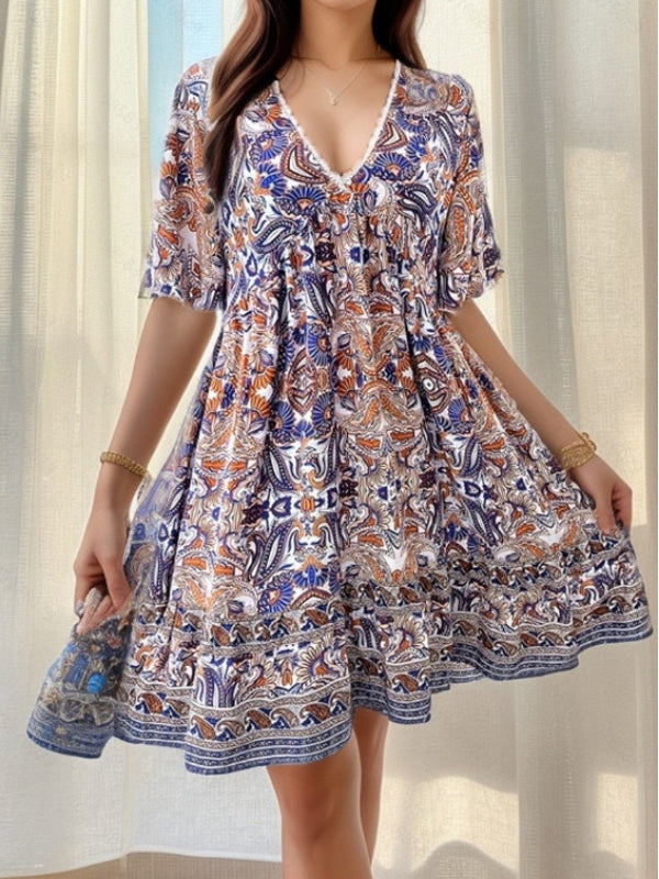 Printed V-Neck Dress