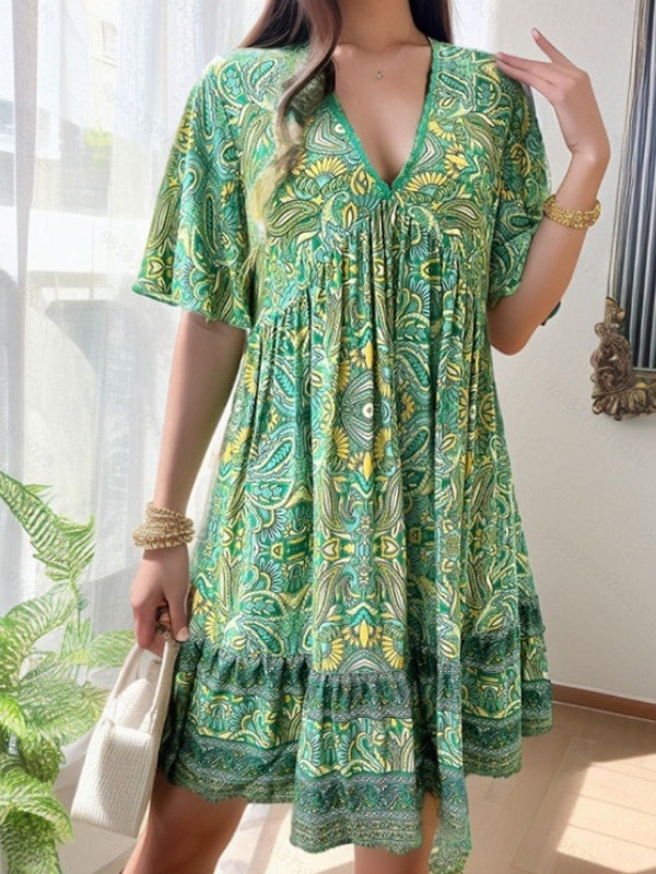 Printed V-Neck Dress