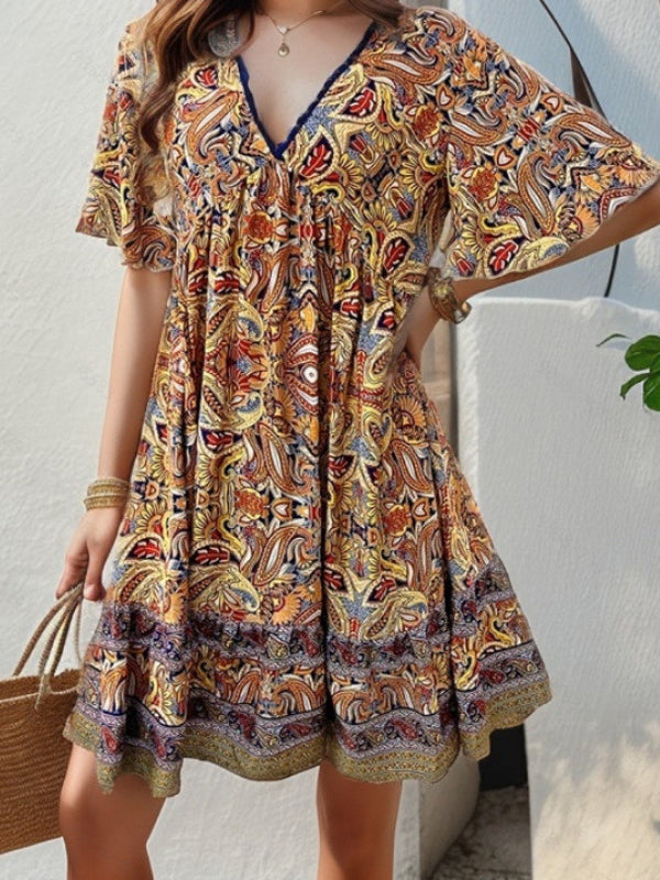 Printed V-Neck Dress