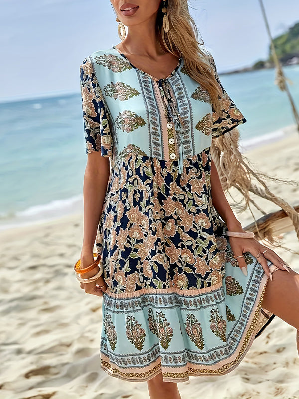Printed Tied Button Dress