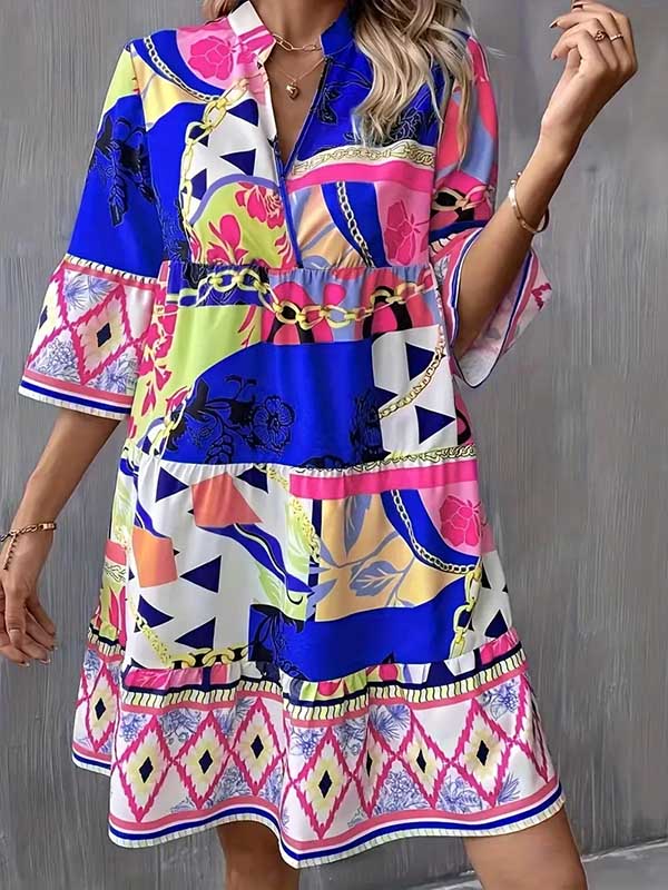 Printed V-Neck Dress
