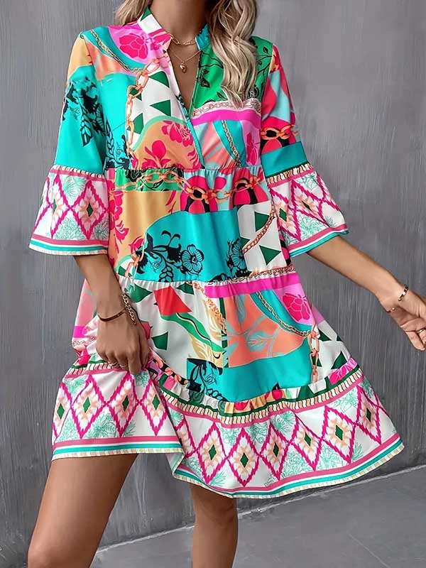 Printed V-Neck Dress