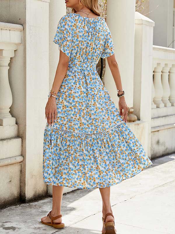Printed Tied Ruffle Dress