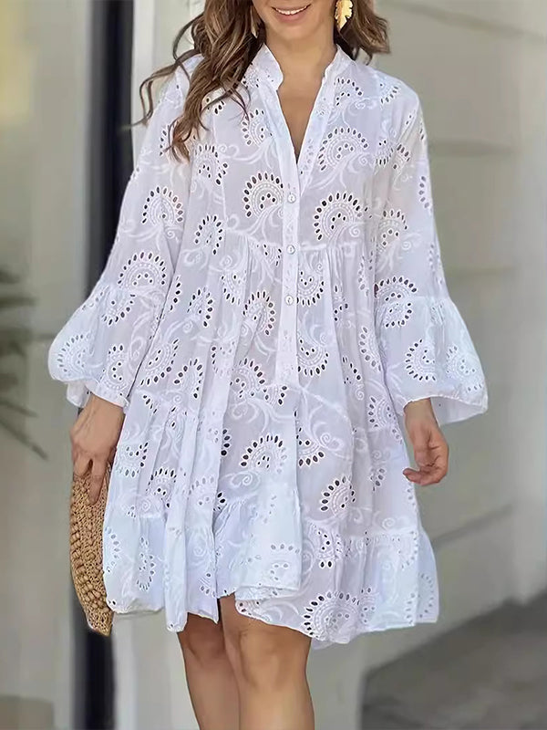 White Lace Shirt Dress