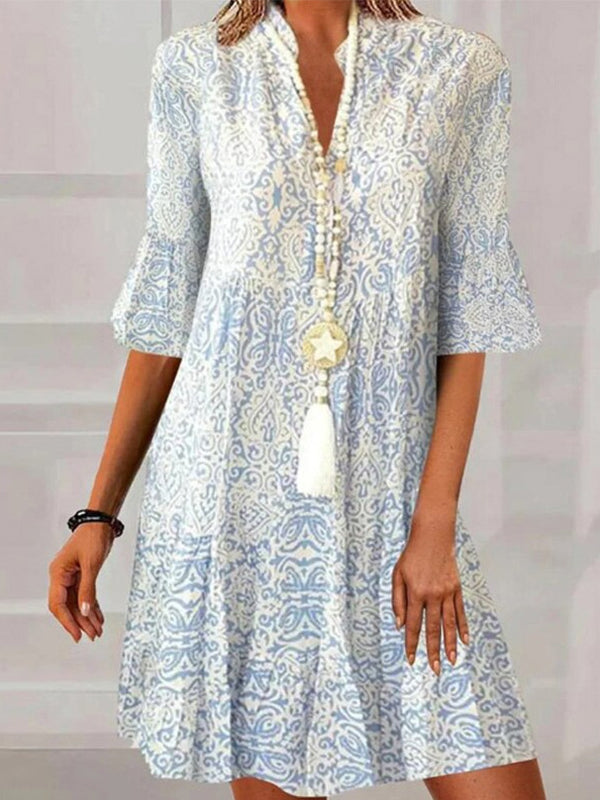 Printed V-Neck Dress