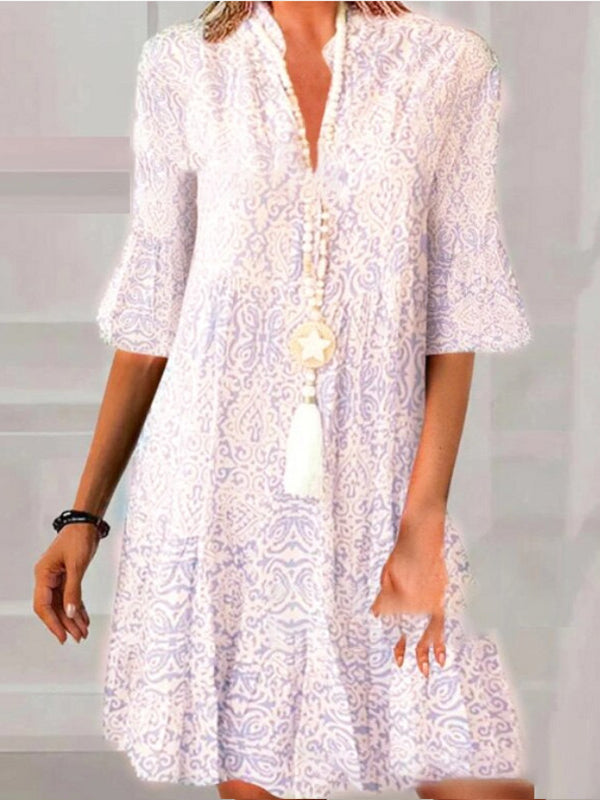 Printed V-Neck Dress