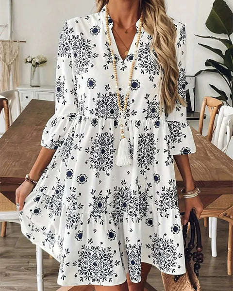Printed V-Neck Dress